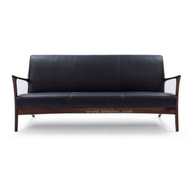 China Solid Wood Living Room Furniture Modern Nordic Style 3 Seat Black PU Sofa Set. for sale