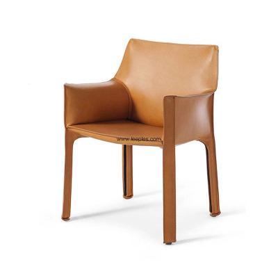 China Modern italian New Design Armchair with Metal Leg Hotel luxury Leather Upholstered Dining arm chairs for sale