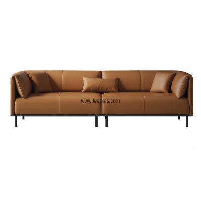 China Modern Furniture living room orange color couch leather loveseat and sofa set with metal leg for sale