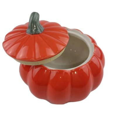 China 100% Eco-friendly Ceramic Pumpkin Tea Cart Moisture Proof Storage Tubs Customized Small Portable Sealed Box Snack Pot for sale