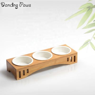 China Automatic Hot Sale Pet Bowl Holder 3 Food And Water Cat Ceramic Bamboo Bowl for sale