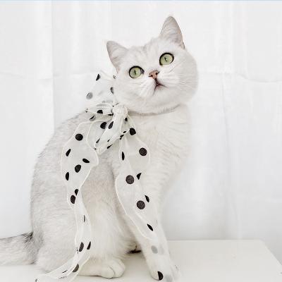 China Viable Dog Lace Polka Dot Bowknot Adjustable Safety Buckle Cat Collar Muppet Cat Fairy Pet Birthday Accessories for sale