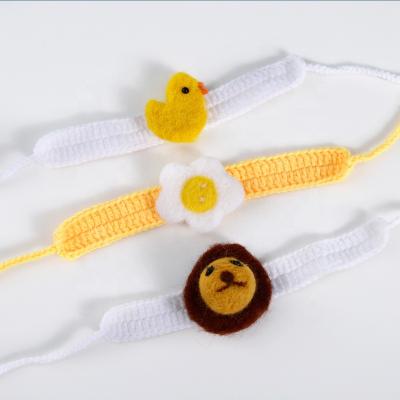 China Sustainable Pet Collar Handmade Knitted Felt Yellow Cute Cat Lion Poached Egg Duck Cub Adjustable Collar for sale