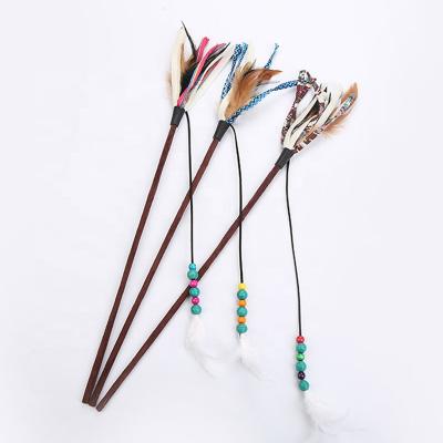 China Cat Toys Interactive Funny Cat Colored Stick Style Feather Color Stocked Indian Rope With Beads for sale