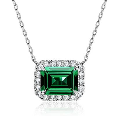 China Vintage Hjs 925 Sterling Silver Crushed Ice Cut Created Fine Jewelry Moissanite Emerald Gemstone Party Pendant Necklace for sale