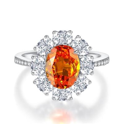 China CLASSIC Orange Tourmaline Diamond Gemstone High Carbon 18K Ring Fine Jewelry Gold Plated by Hjs 925 Sterling Silver Crushed Ice Cut for sale