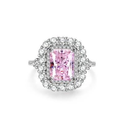 China Hjs Romantic 2022 New 100% 925 Fine Jewelry Gift Diamond Rings For Women Sparkling Wedding Party High Carbon Pink Sterling Silver 7*9mm for sale