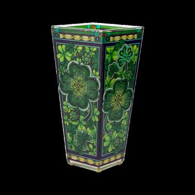 China New Type Transitional Modern Art Lover Green 3D Painting Glass Flower Vase Unique Home Decor Flower Vase for sale