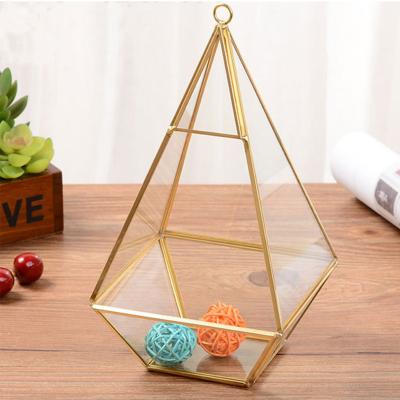 China 2021 handcrafted beautiful frame copper spire flower plated glass house with hook for hanging for sale