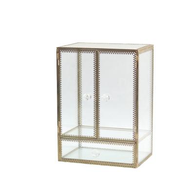 China Wholesale Vintage Makeup Clear Gold Makeup Storage Glass Organizer for sale