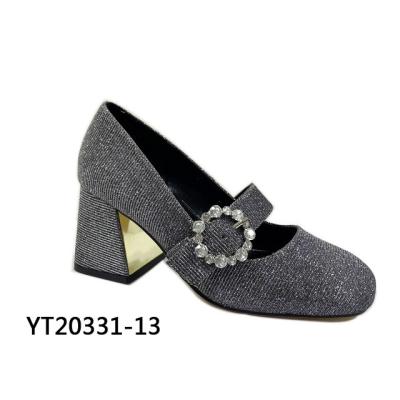 China Anti-odor Newl Fashion Ladies Shoes Solid Color Professional Sequins Headed Square Heel Belt Buckle Women Pumps 2022 for sale