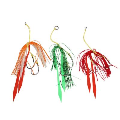 China High Carbon Steel Double Aid Hooks Skirt Barb Livebait Rig Silical Gel Rubber Skirt Aid Hook for sale