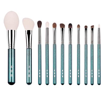 China Angular Blush Mitis Green Rose Solid Wood Handle Animal Hair Wool Brush Set Brush Set Beauty Makeup Tools for sale