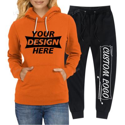 China Breathable 100% Cotton Solid Hoodies Sets Female Hooded Sweatshirts Women Sweater Track Pants Two Pieces Suits for sale