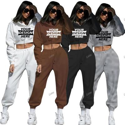 China Breathable Women Jogger Sweatpants Set Sportswear Sportswear Suit Winter Hoodie Set Casual Fleece Sweatshirt Black White Tracksuit for sale