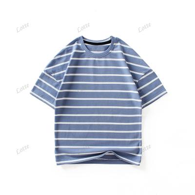 China Anti-pilling tee shirts with logo and label camiseta cotton short sleeve custom striped heavyweight basic kids t-shirt for sale