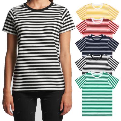 China Wholesale Good Quality Anti-wrinkle Cotton Striped Short Sleeve Women Round Neck T-Shirt for sale