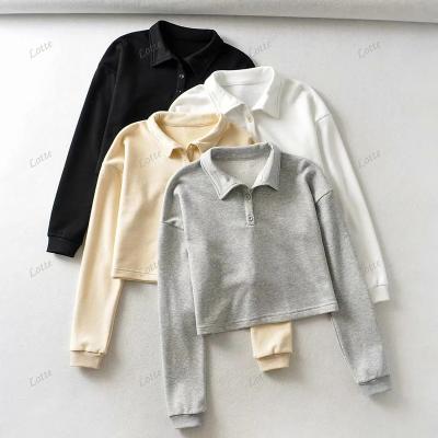 China Anti-Wrinkle Long Sleeve Crop Top Womens Polo Cropped Polo Plain Long Custom Crop Top for sale