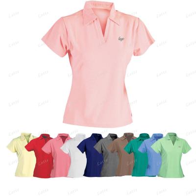 China Color Combination Short Sleeve Polo T-shirts Women Mujer Polo Shirt Anti-Wrinkle for sale