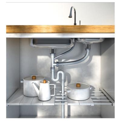 China Sustainable Expandable Under Sink Cabinet Organizer Kitchen Rotating Shelves Storage Racks Width 36cm Length 61-102cm à venda