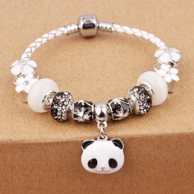 China 2021 New Arrival China Fast Delivery Kid Bracelets Handmade Manufacturer DIY Beads String Leather Bracelets With Panda Pendant for sale