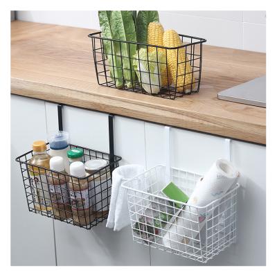 China Sustainable Wholesale Metal Wire Storage Basket Set For Galley, Kitchen, Bathroom, Over Cabinet Metal Grid Storage Baskets With Hooks Black en venta