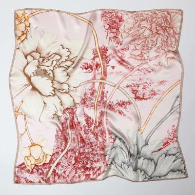 China Soft elegant luxury custom silk scarf ladies 70*70cm lotus square smooth scarves retro for elegant women for sale