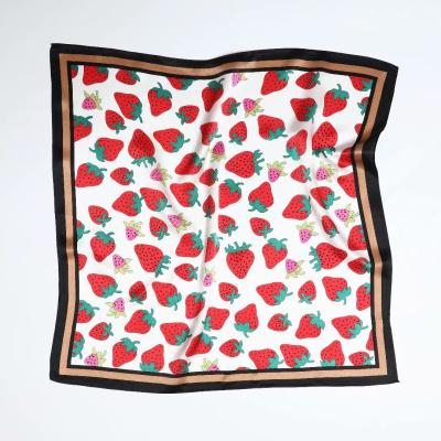 China Soft Elegant Luxury Double Sides Strawberry Scarves Digital Printing 12mm Pure Silk Twill Square Scarf for sale