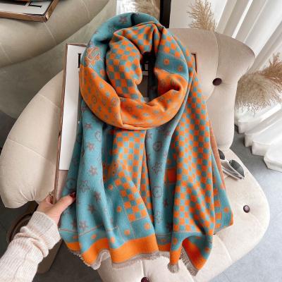 China Selling 100 Thick Soft Touch Best Feeling Checkerwork Pashmina Scarves Cashmere Designer Women Shawls Fleece Scarves for sale