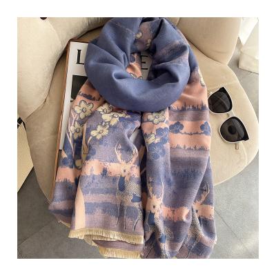 China Cashmere Scarf Women Winter Long Spring Soft Warm Scarves For Women Peach Blossom Tree Pattern Shawls Wraps for sale