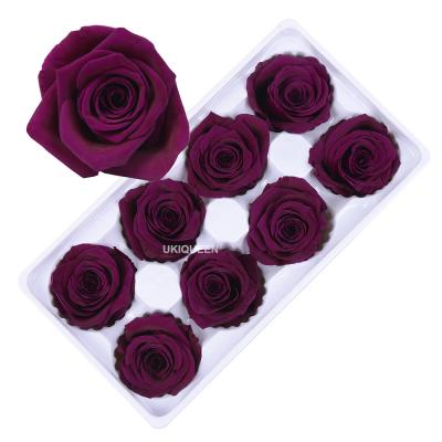 China Contact Price Wholesale 4-5cm Cheap Purple Natural Lasting Forever Preserved Flowers Eternal Rose for sale