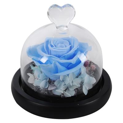 China Gifts Yunnan Culinan wholesale glass heart preserved glass eternal rose preserved glass flower for sale