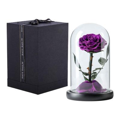 China Bridal Bouquets D12 H20 Glass Dome 7-8 Cm Immortal Eternal Purple Preserved Flowers Beauty And The Beast Rose for sale