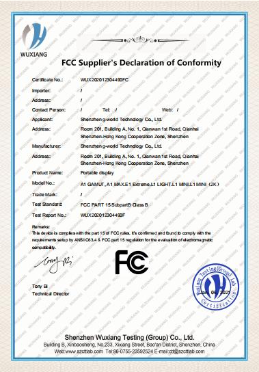 FCC - Shenzhen G-World Technology Incorporated Company