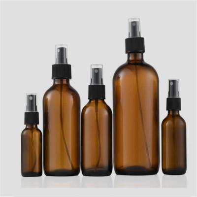 China Portable Reusable Glass Mister Bottle , Hard Amber Boston Round Spray Bottle for sale