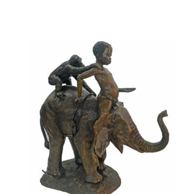 China Europe Decor African Home Boy With Elephant Garden Sculpture Statue African for sale