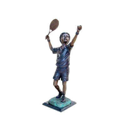 China Europe Life Size Modern Outdoor Decor Bronze Statue Of A Little Boy Playing Tennis Sculpture for sale