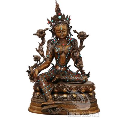 China India home decoration handmade nepal green tara mini buddha statue in metal craft for sale