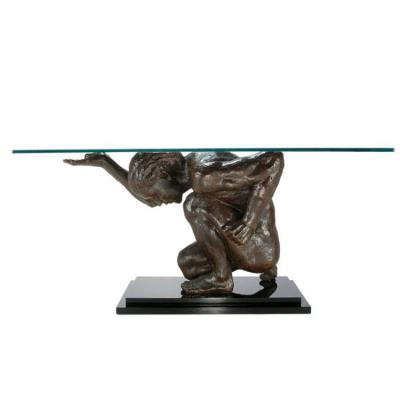 China Coffee Table Modern Coffee Table Man Bronze Sculpture Brass Coffee Table for sale