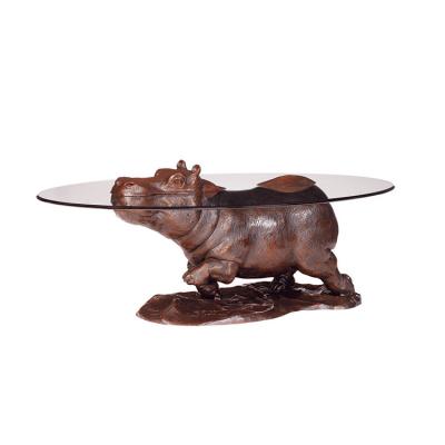 China Modern Coffee Table Metal Hippopotamus Statue Home Decor Tables Animal Sculpture for sale