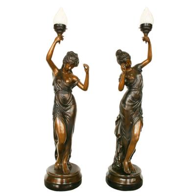 China Outdoor Antique Europe Lamp Statue Bronze Lady Sculpture Lamps for sale