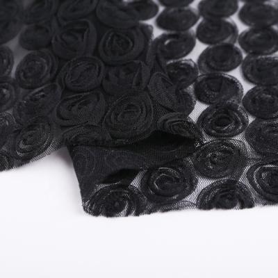 China Breathable Polyester Black 3d Red Rose Net Ribbon Embroidery Fabric Design For Dance Dress S-021 for sale