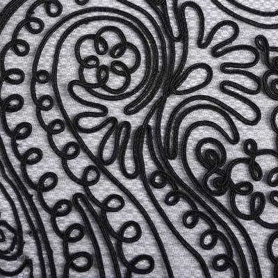 China Black Breathable Polyester Design Handwork Ribbon Rope Embroidery Lace Tulle Fabric New For Beach Blouse S-9273 for sale