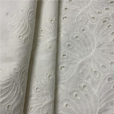 China Free Sample Soft Viable Cotton White Eyelet Lace Floral Embroidery Fabric For Women Skirt for sale