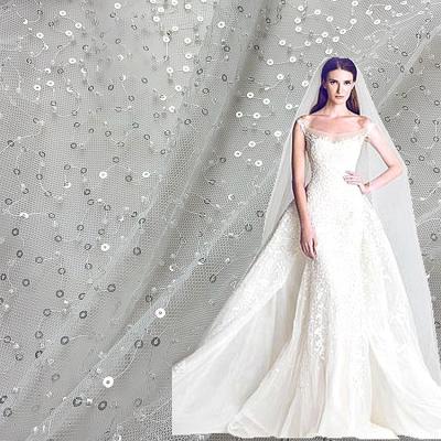 China Wholesale Breathable Luxury Pure White Bridal Veil Sequin Pearl Wedding Lace Fabric For Women Wedding Dress for sale