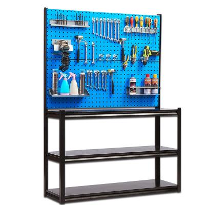 China Direct Wholesale Cold Rolled Steel Galvanized Sheet Garage Hanging Rack Tool Workshop Storage Panel With Storge Shelf for sale