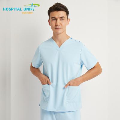 China 0 Carcinogen H&U 2024 New Arrival Custom V-neck Short Sleeve Hospital Uniforms Cotton Blend Nursing Scrubs With Skin Care Features for sale