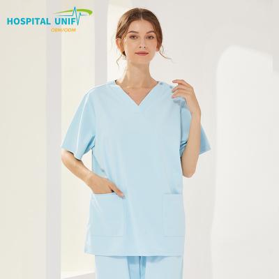 China 0 Carcinogen H&U OEM Fashionable Medical Nursing Scrub Sets Custom Logo Hospital Uniforms Spandex Rayon Blend For Doctors and Nurses for sale