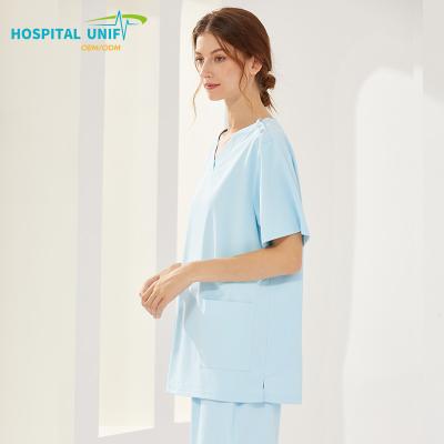 China 0 Carcinogen H&U New Arrival 2024 Customized Wholesale Nursing Disposable V-Neck Suits Medical Cotton Polyester Hospital Uniform Sets for sale