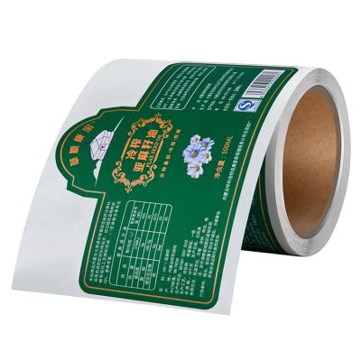 China Recycled materials bottle label printing custom adhesive sticker for rolling mirco-PAK waterproof sticker package for sale